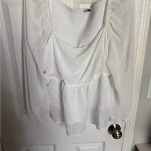 ARULA White Blouse with Ruched Sleeves